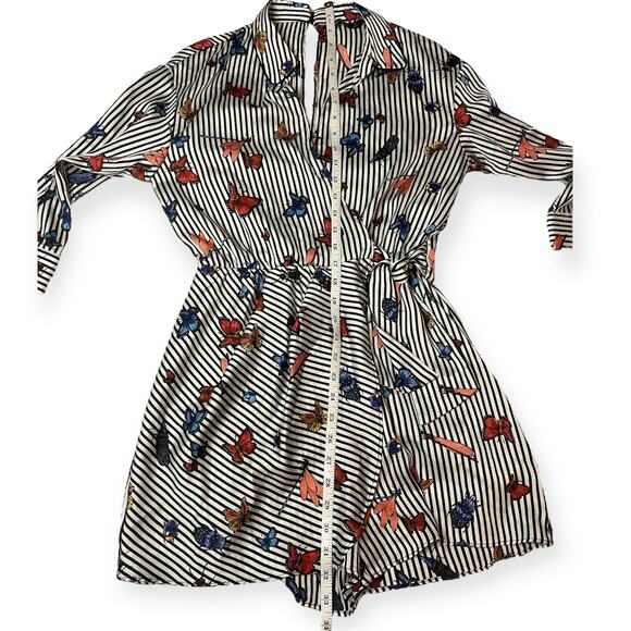Zara Basic Butterfly Print White Black Striped Wrap Romper Vacation Cruise Sz S - Picture 12 of 12